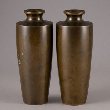 銅製長尾雞花瓶一對