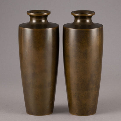 銅製長尾雞花瓶一對