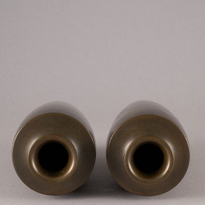 銅製長尾雞花瓶一對