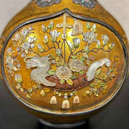 A pair of Shibayama maki-e gourd-shaped vases