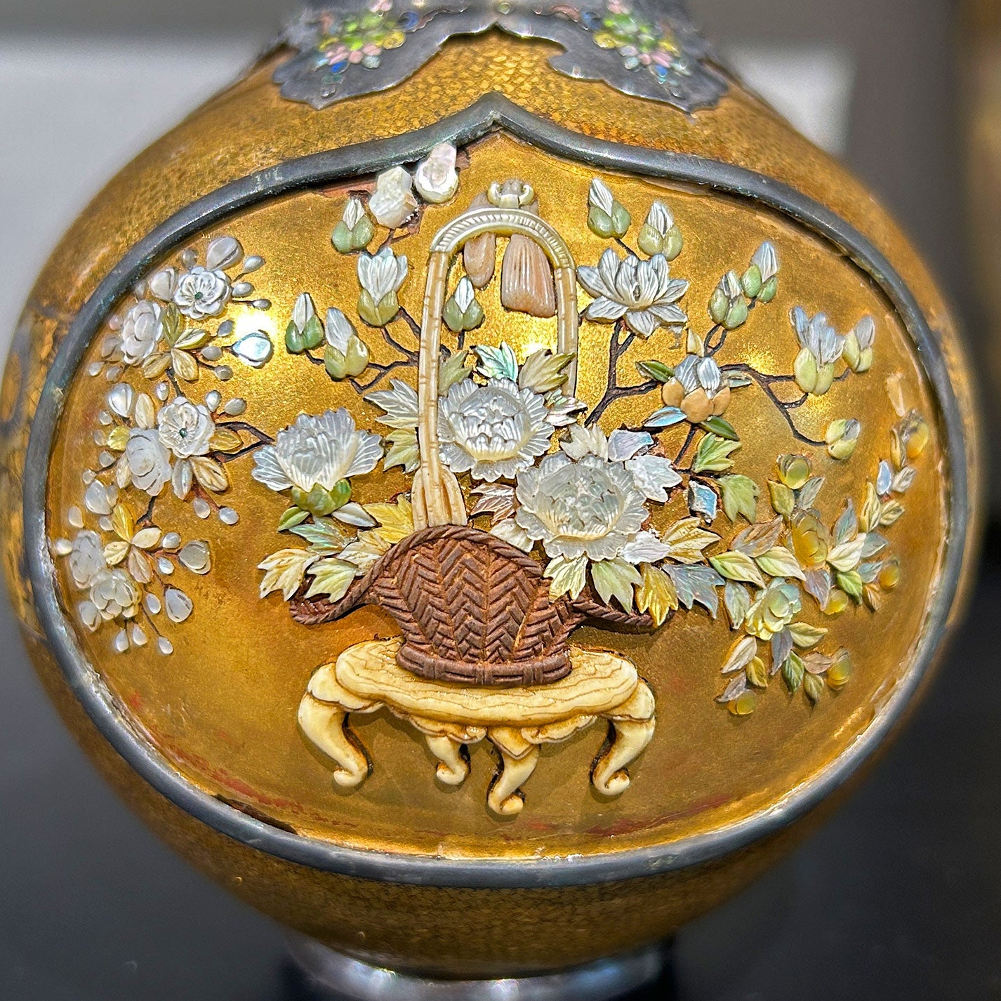 A pair of Shibayama maki-e gourd-shaped vases