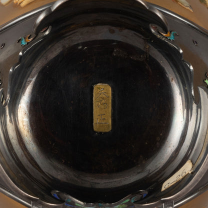 銀地柴山鑲嵌雙鳥耳花瓶