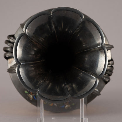 銀地柴山鑲嵌雙鳥耳花瓶