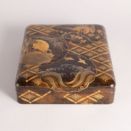 Flower and bird lacquerware stationery and inkstone box (set of 2)