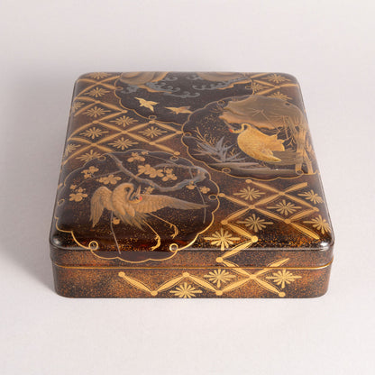 Flower and bird lacquerware stationery and inkstone box (set of 2)