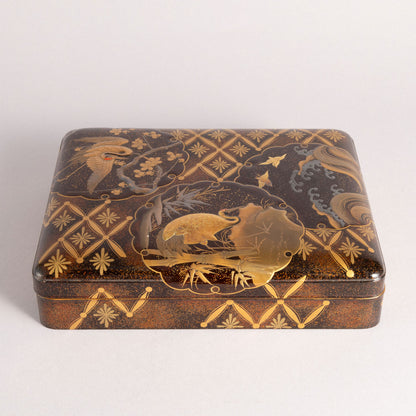 Flower and bird lacquerware stationery and inkstone box (set of 2)