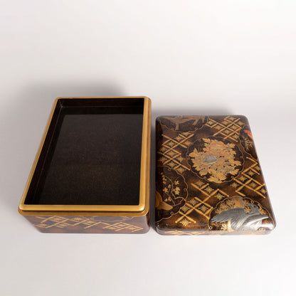 Flower and bird lacquerware stationery and inkstone box (set of 2)