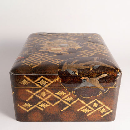 Flower and bird lacquerware stationery and inkstone box (set of 2)