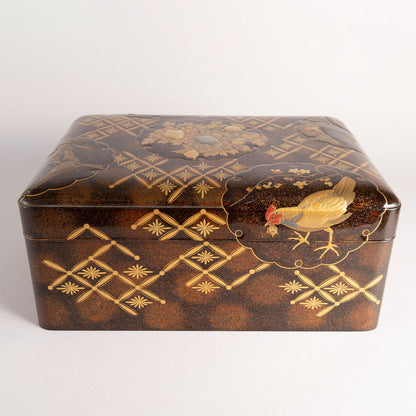 Flower and bird lacquerware stationery and inkstone box (set of 2)