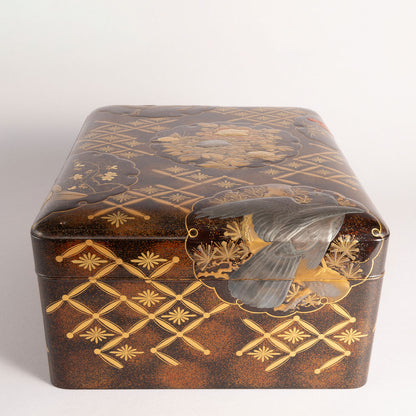 Flower and bird lacquerware stationery and inkstone box (set of 2)