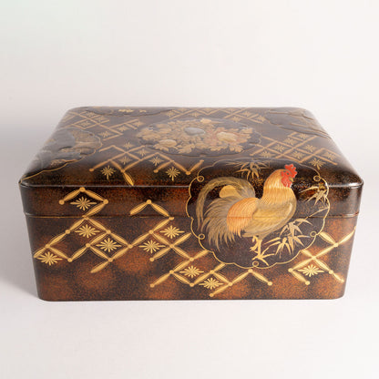 Flower and bird lacquerware stationery and inkstone box (set of 2)