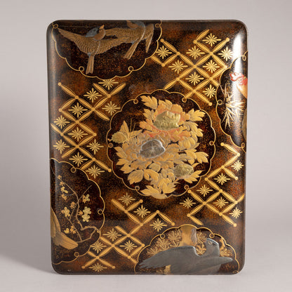 Flower and bird lacquerware stationery and inkstone box (set of 2)