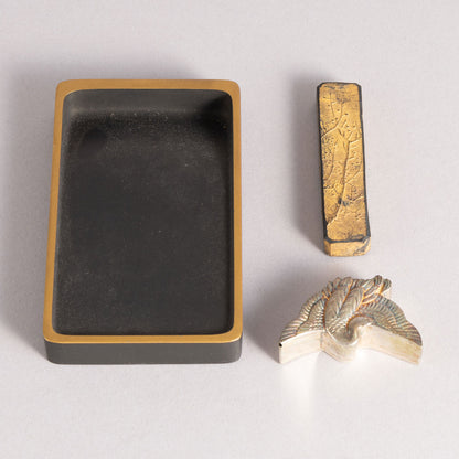 Flower and bird lacquerware stationery and inkstone box (set of 2)