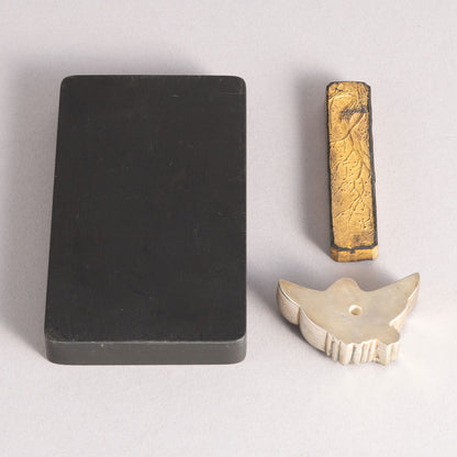 Flower and bird lacquerware stationery and inkstone box (set of 2)