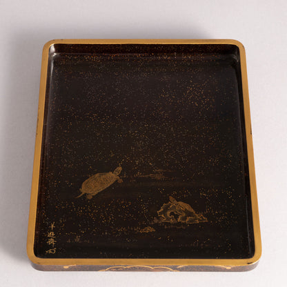 Flower and bird lacquerware stationery and inkstone box (set of 2)