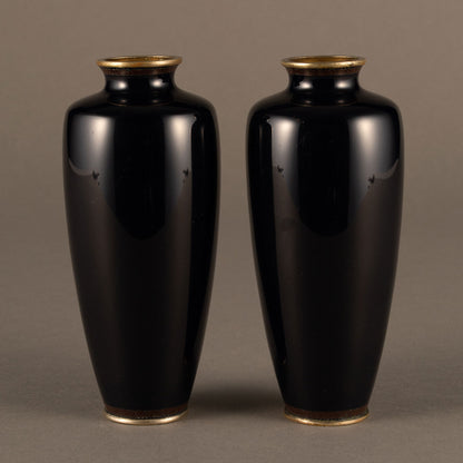 A pair of gold-lined cloisonné vases