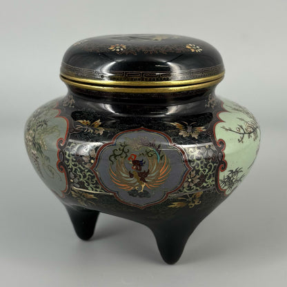 Enamel Incense Burner with Flower, Bird and Phoenix Pattern