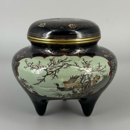 Enamel Incense Burner with Flower, Bird and Phoenix Pattern