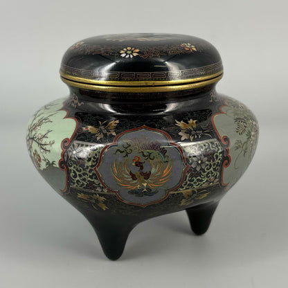 Enamel Incense Burner with Flower, Bird and Phoenix Pattern