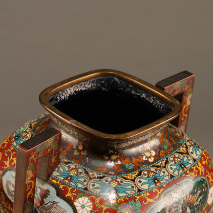 七寶龍鳳紋雙耳四方蓋罐