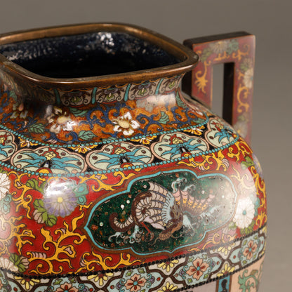 七寶龍鳳紋雙耳四方蓋罐