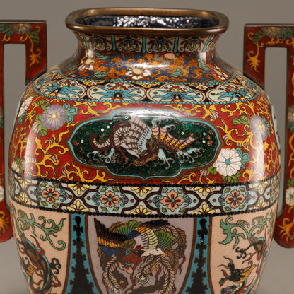 七寶龍鳳紋雙耳四方蓋罐