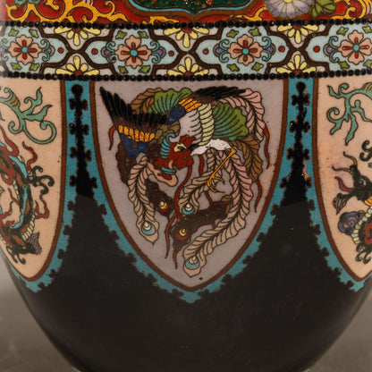 七寶龍鳳紋雙耳四方蓋罐