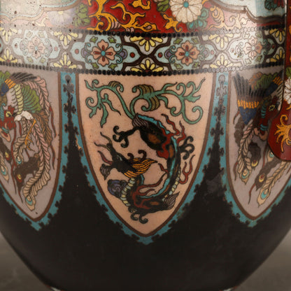 七寶龍鳳紋雙耳四方蓋罐