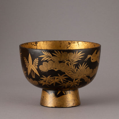 Makie Lacquer Footed Bowl with Crane and Tortoise Design