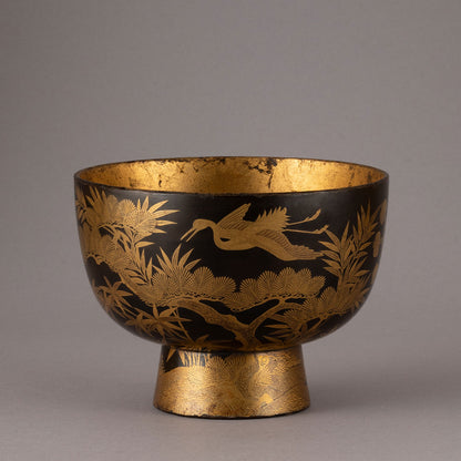 Makie Lacquer Footed Bowl with Crane and Tortoise Design