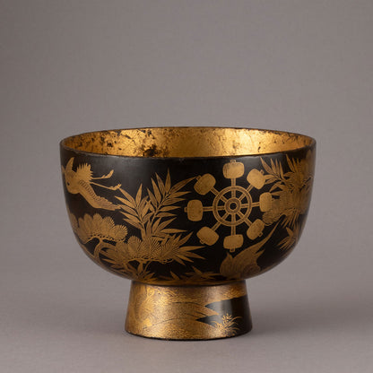 Makie Lacquer Footed Bowl with Crane and Tortoise Design