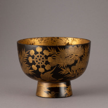 Makie Lacquer Footed Bowl with Crane and Tortoise Design