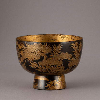 Makie Lacquer Footed Bowl with Crane and Tortoise Design