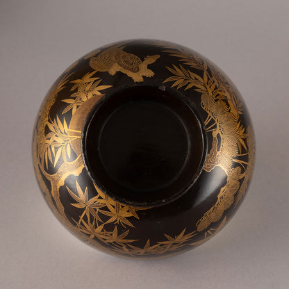 Makie Lacquer Footed Bowl with Crane and Tortoise Design