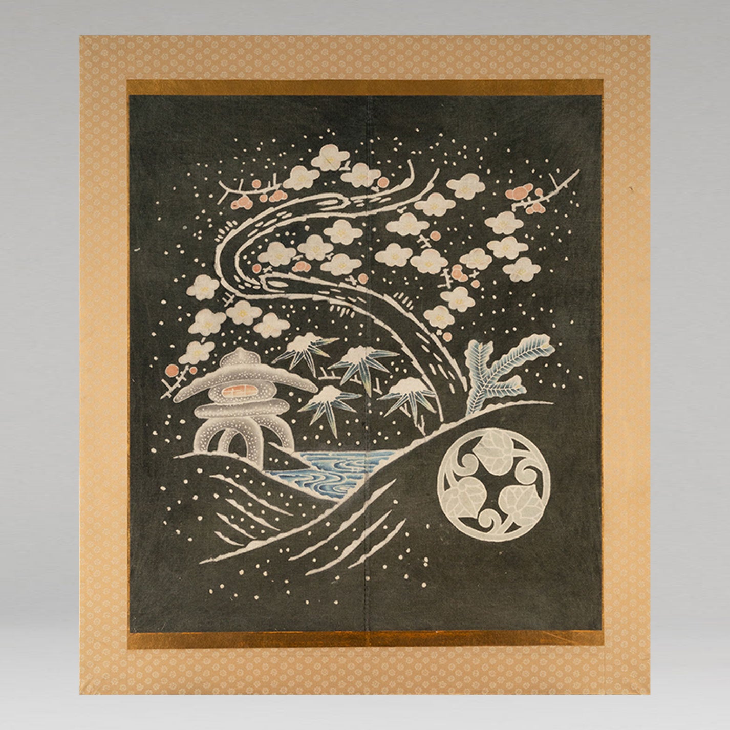 筒描　雪に松竹梅 [M0308-002]