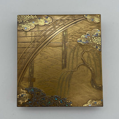 Makie Bridge Yanagawa Design Incense Box (Silver Rim)