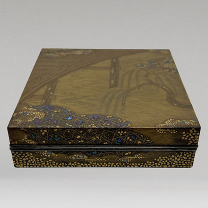Makie Bridge Yanagawa Design Incense Box (Silver Rim)