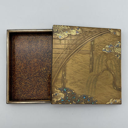 Makie Bridge Yanagawa Design Incense Box (Silver Rim)
