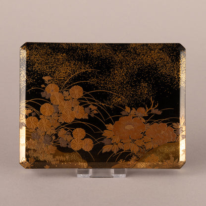 蒔絵四季草花図盆付箱 ( 銀縁 )