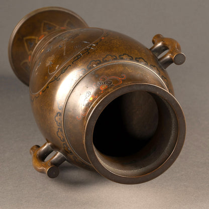 銅製金象嵌花生一対