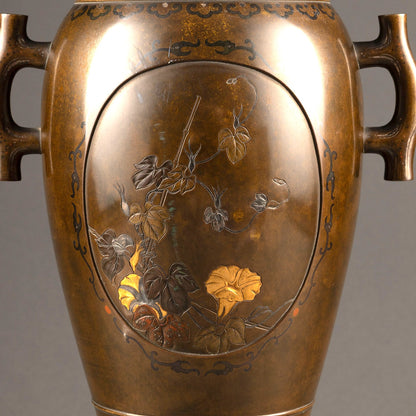 銅製金象嵌花生一対