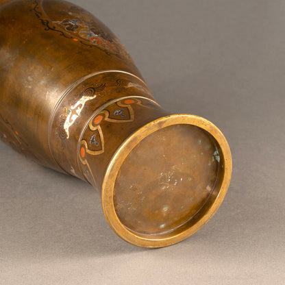 銅製金象嵌花生一対