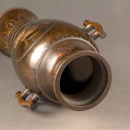 銅製金象嵌花生一対