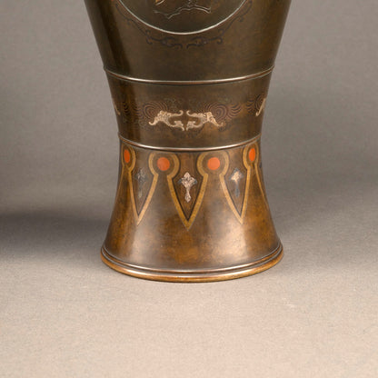 銅製金象嵌花生一対