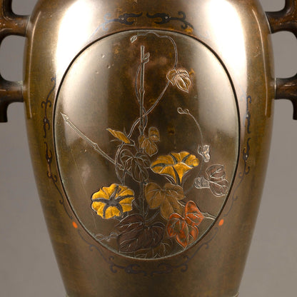 銅製金象嵌花生一対