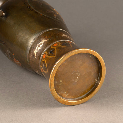 銅製金象嵌花生一対