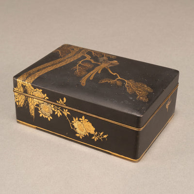 Small box with gold inlay and old pine and pheasant design