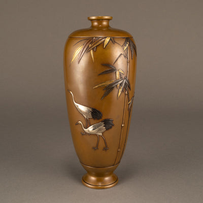 Vase with inlaid bamboo and crane design