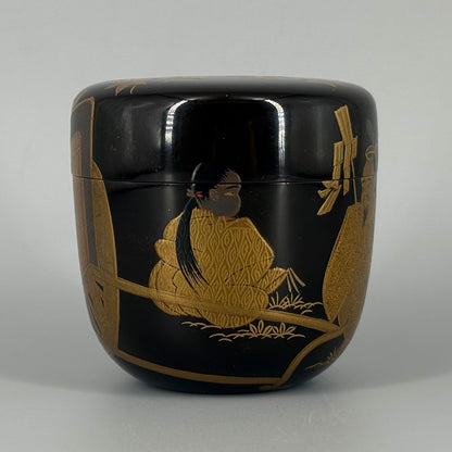 Makie lacquered natsume type tea caddy "Courtly carriage with autumn leaves"