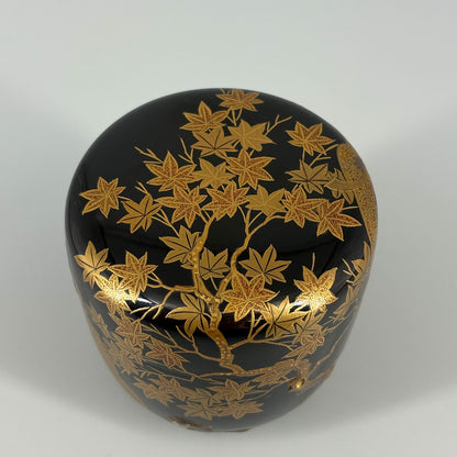 Makie lacquered natsume type tea caddy "Courtly carriage with autumn leaves"